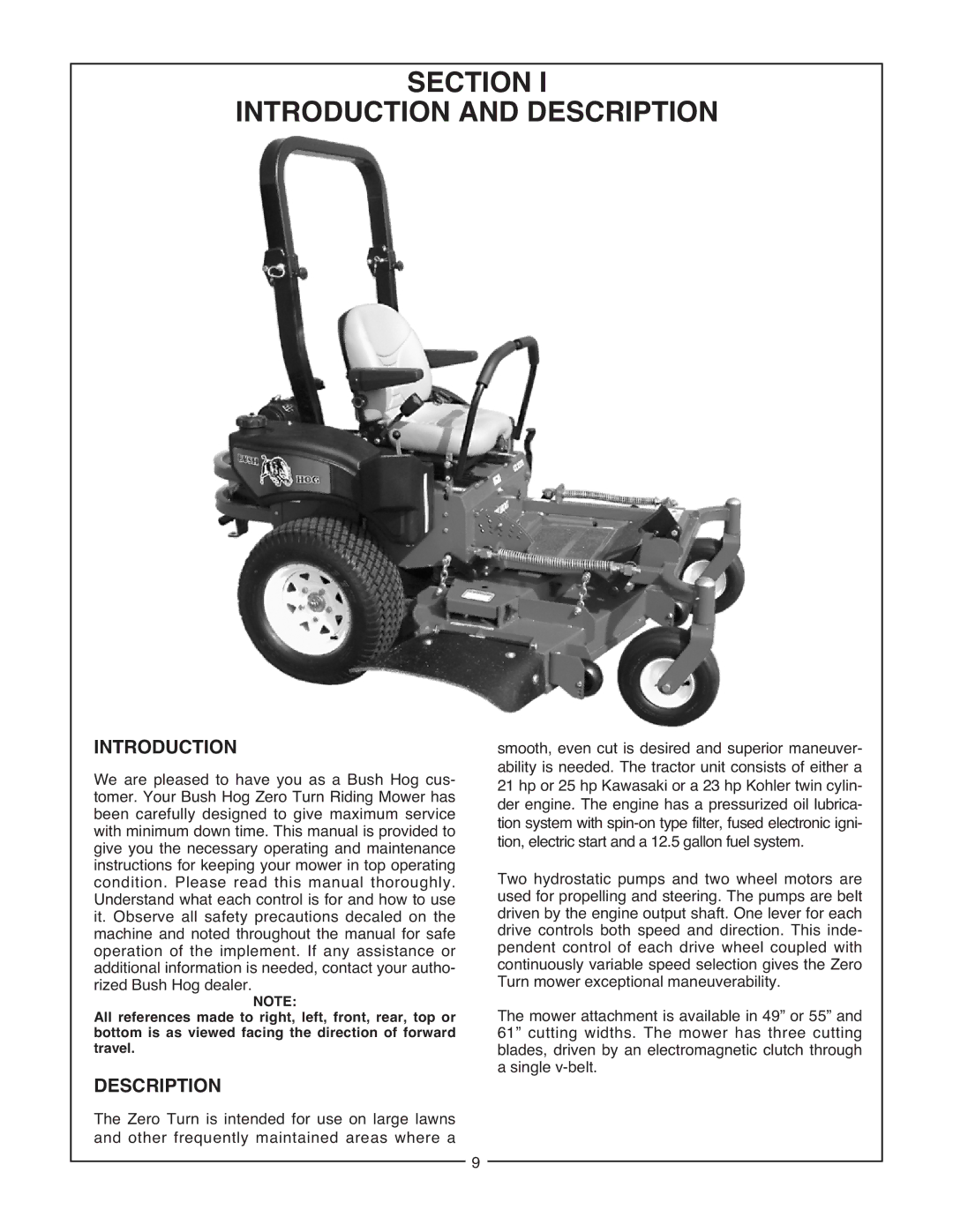 Bush Hog Commercial Series manual Section Introduction and Description 