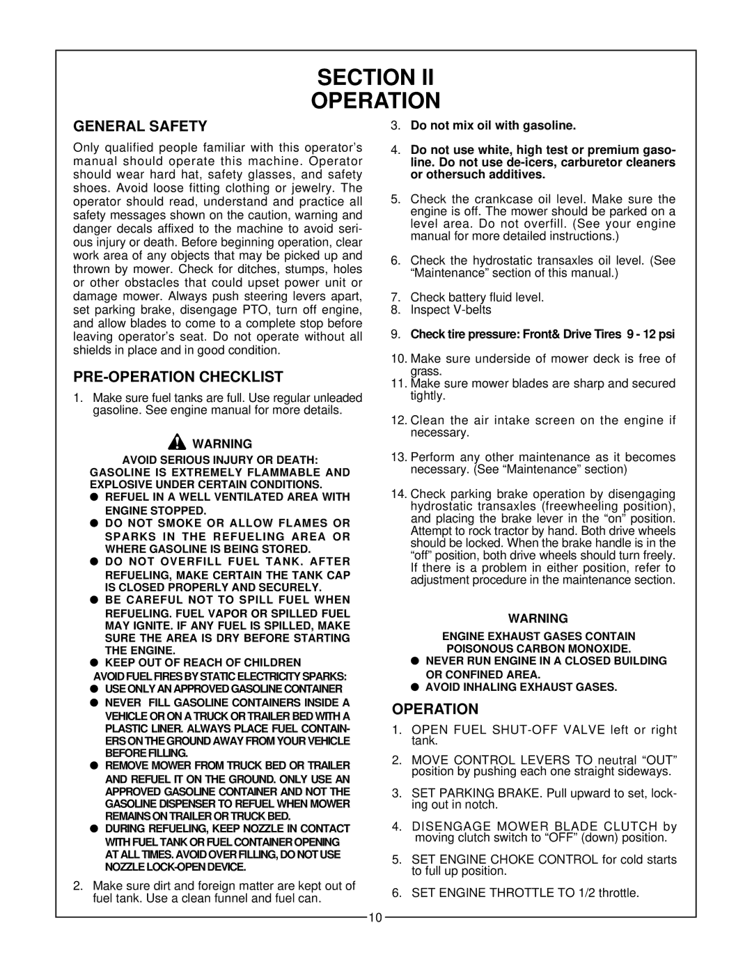 Bush Hog Estate Series manual Section Operation, General Safety, PRE-OPERATION Checklist 