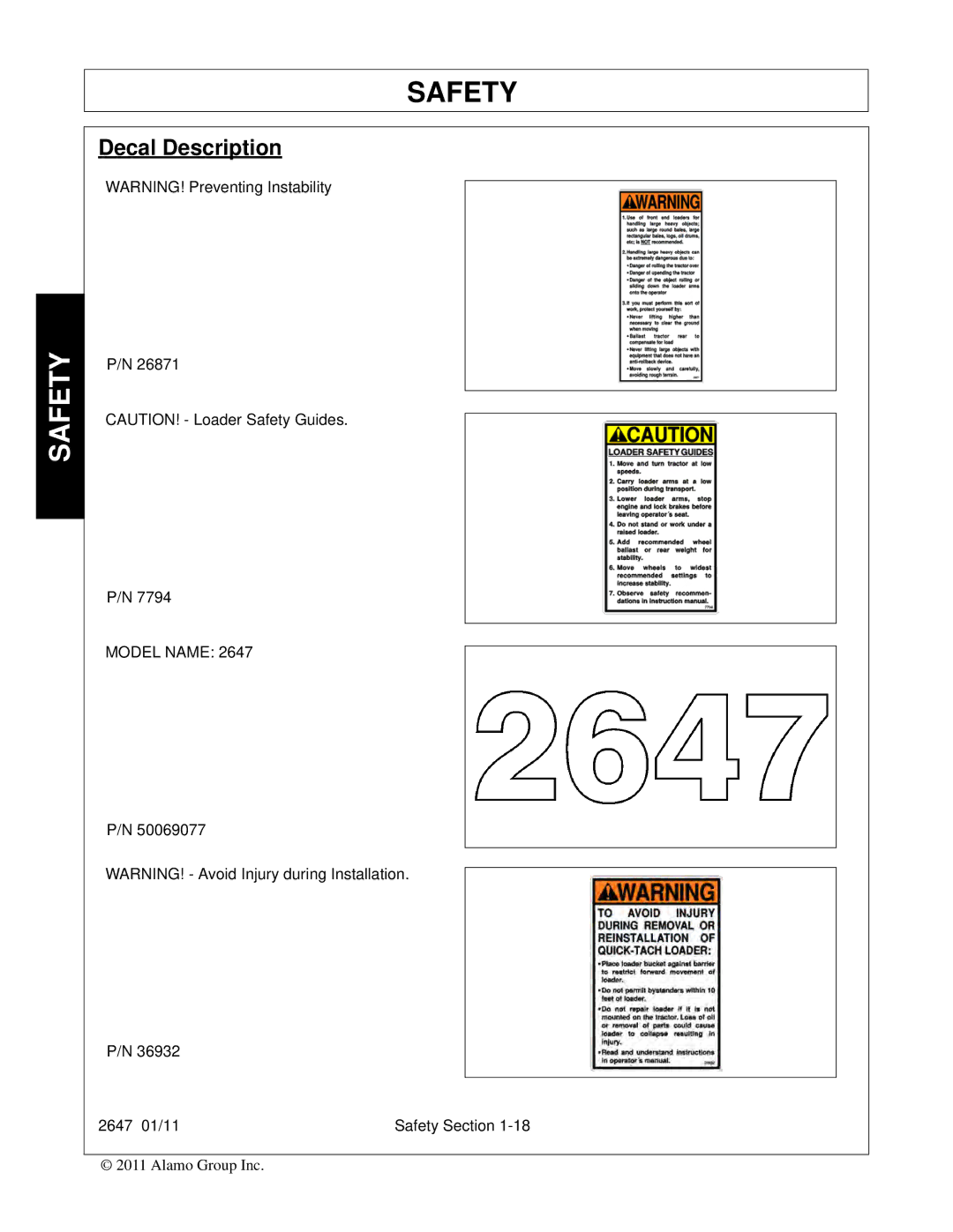 Bush Hog FC-0014 manual Decal Description 