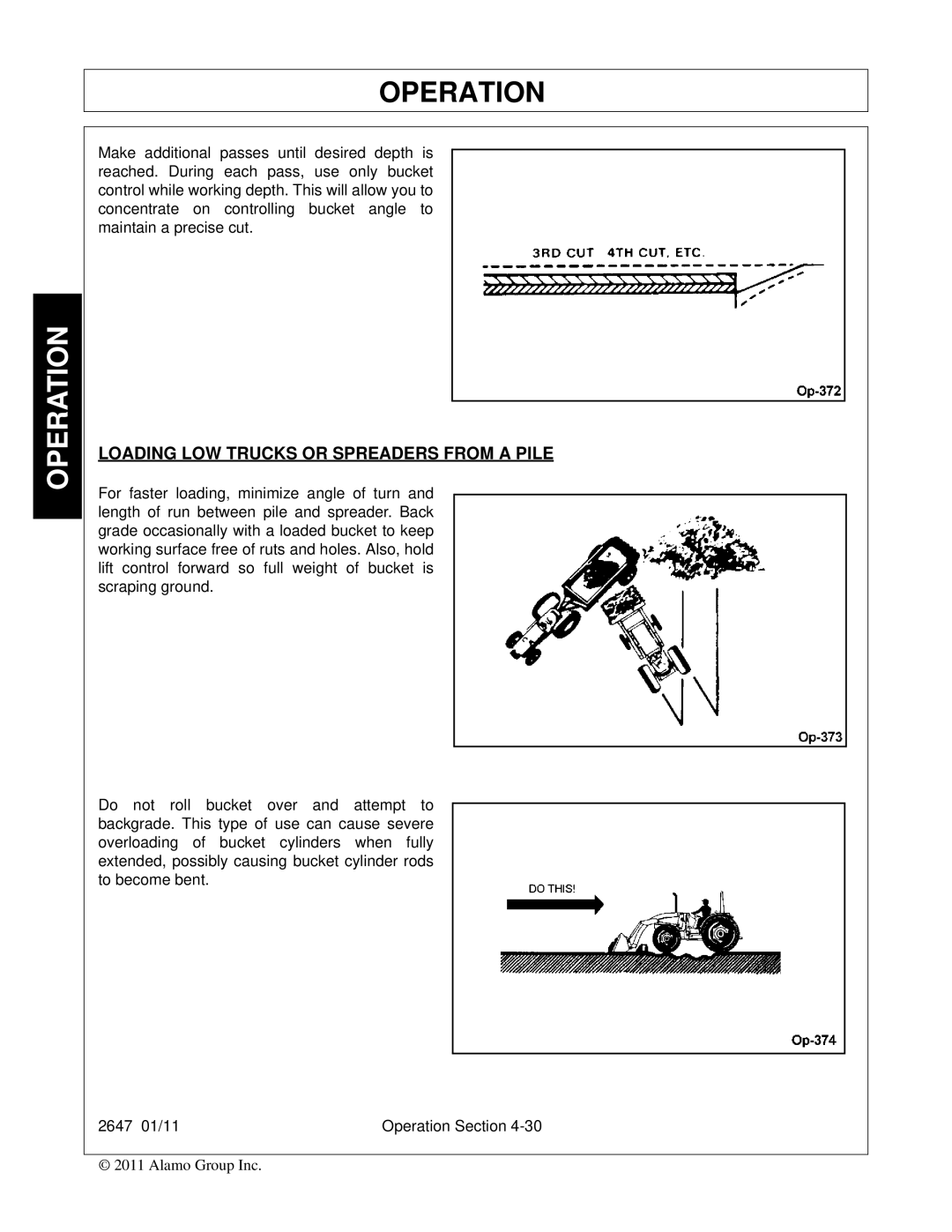 Bush Hog FC-0014 manual Loading LOW Trucks or Spreaders from a Pile 