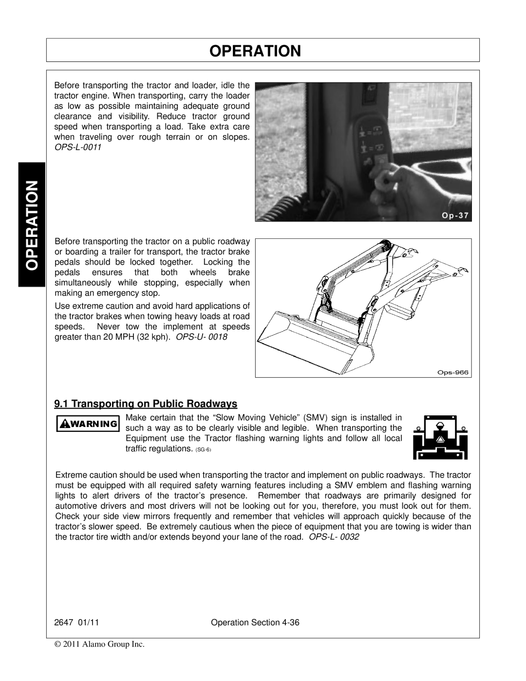 Bush Hog FC-0014 manual Transporting on Public Roadways 