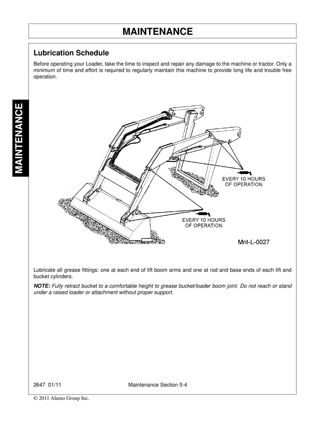 Bush Hog FC-0014 manual Lubrication Schedule 