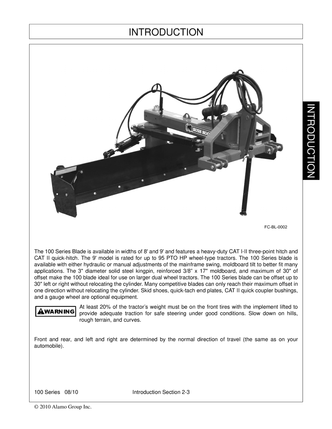 Bush Hog FC-BL-0002 manual Introduction 