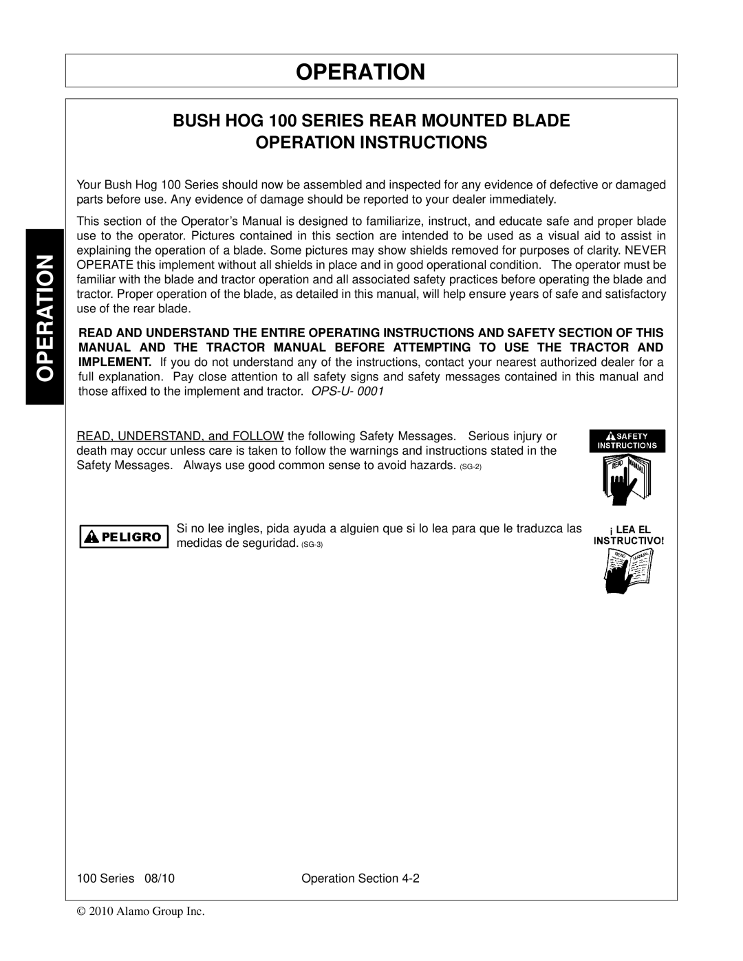 Bush Hog FC-BL-0002 manual Operation 