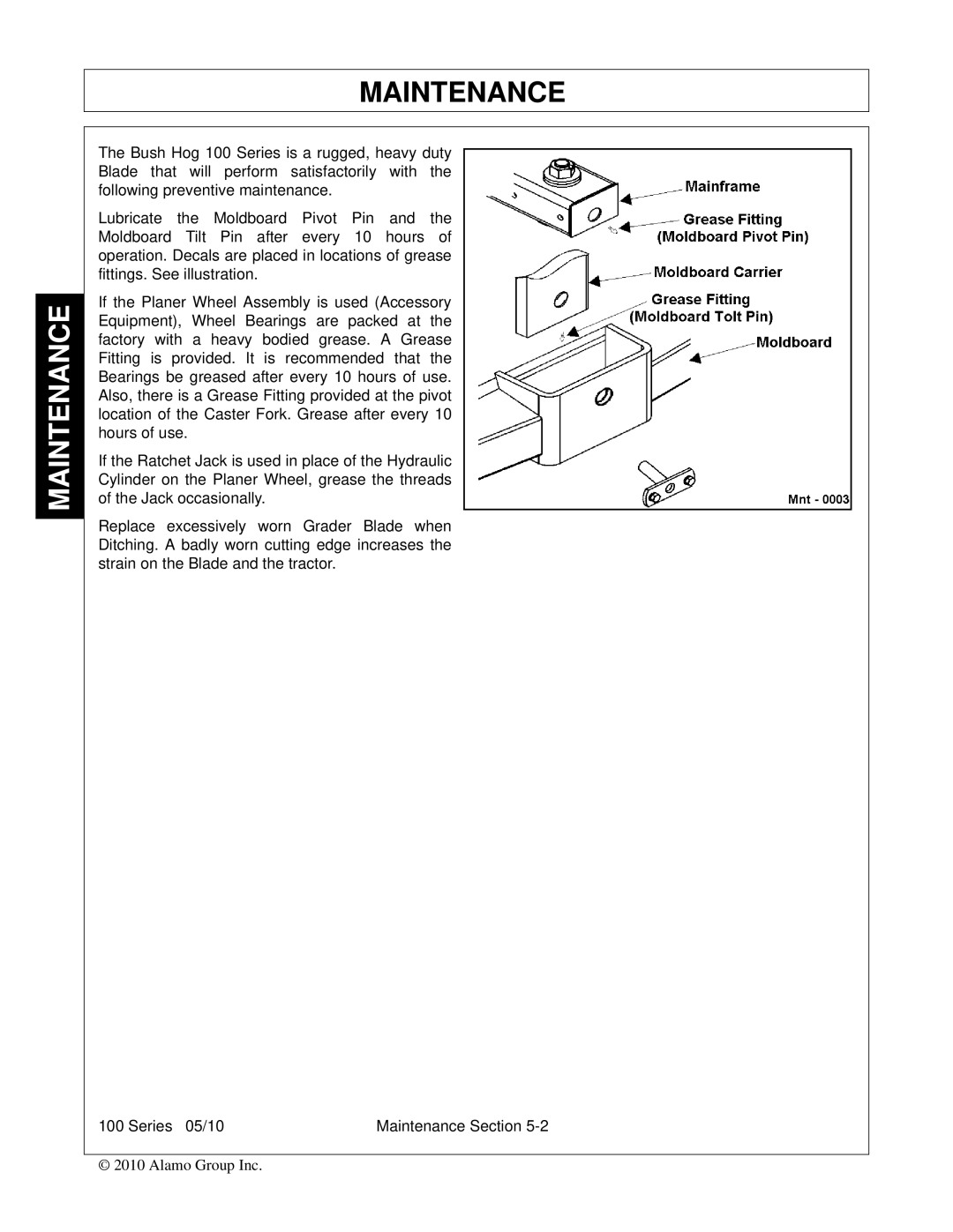 Bush Hog FC-BL-0002 manual Maintenance 