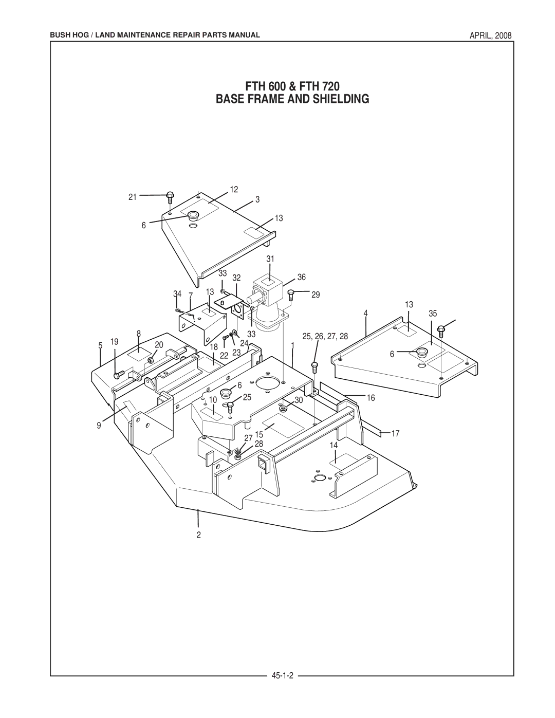 Bush Hog FTH 480 manual Base Frame and Shielding 