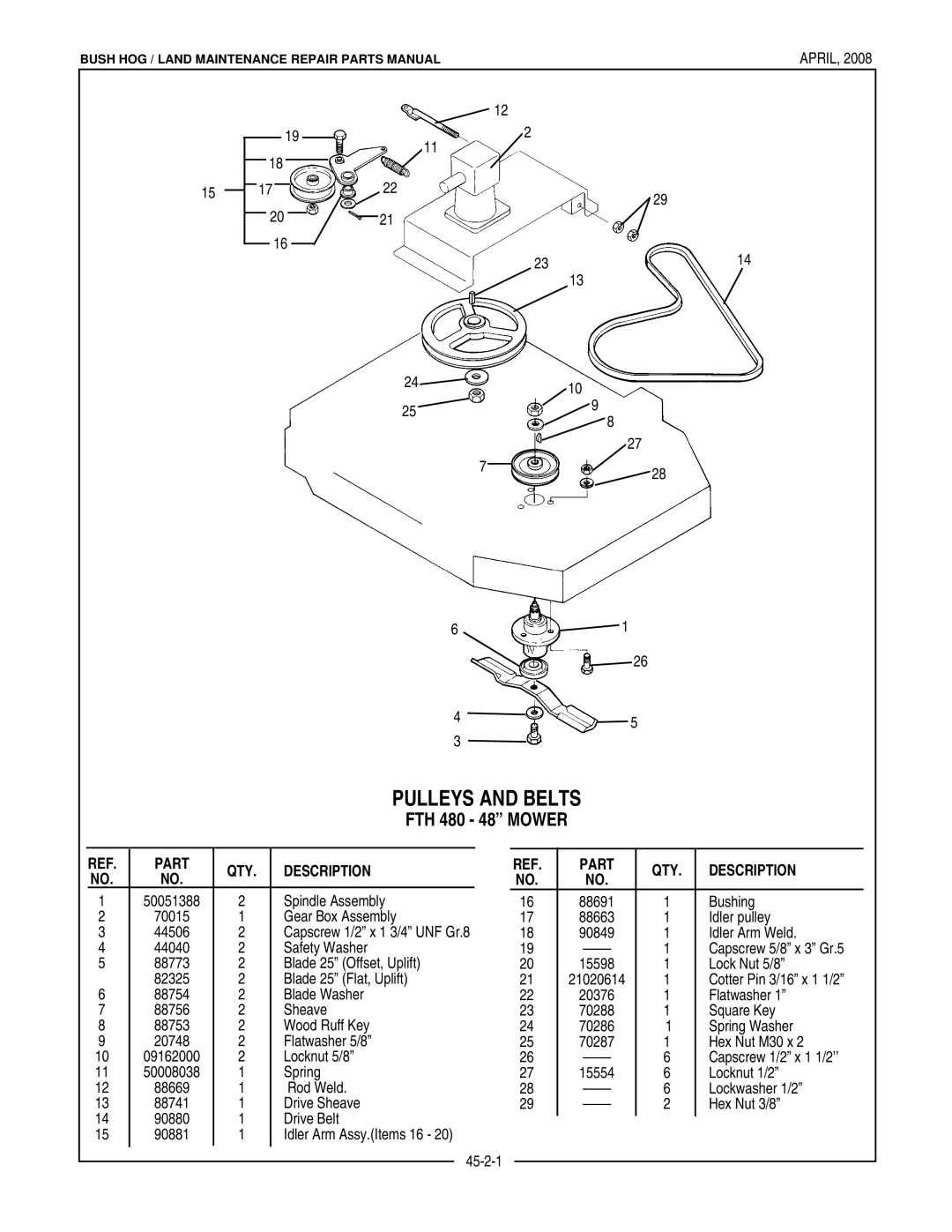 Bush Hog manual Pulleys and Belts, FTH 480 48 Mower 