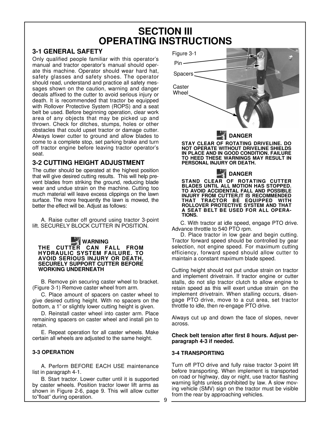 Bush Hog ATH 720, FTH 600 manual III Operating Instructions, General Safety, Cutting Height Adjustment 