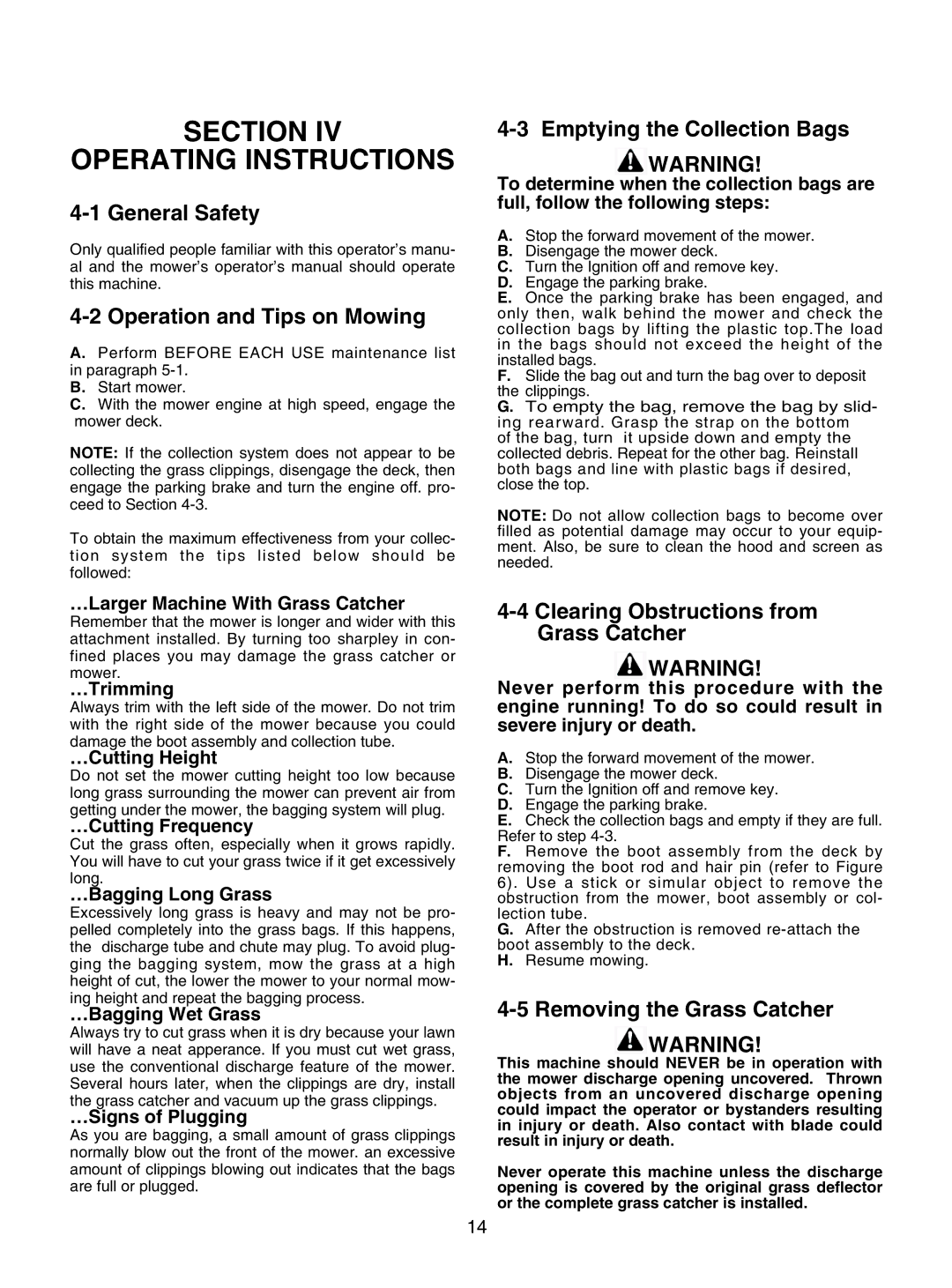 Bush Hog GC-250 manual Section Operating Instructions 