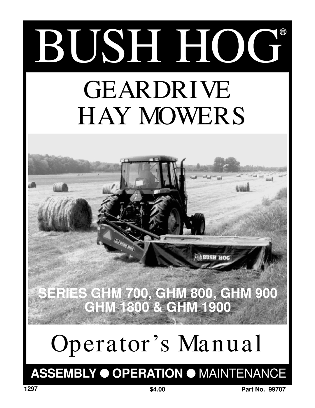 Bush Hog GHM 1900, GHM 700, GHM 1800, GHM 900, GHM 800 manual Bush HOG 