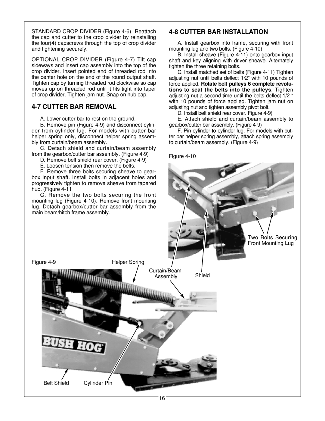 Bush Hog GHM 1800, GHM 700, GHM 1900, GHM 900, GHM 800 manual Cutter BAR Installation, Cutter BAR Removal 