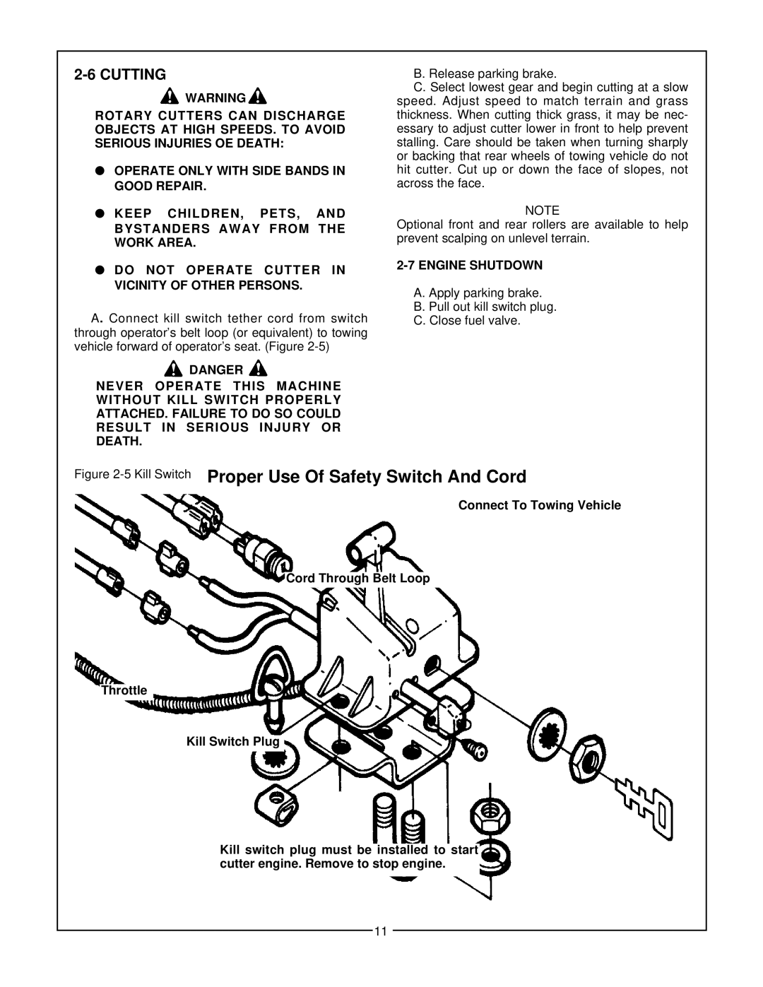 Bush Hog GT 48 manual Cutting, Engine Shutdown 