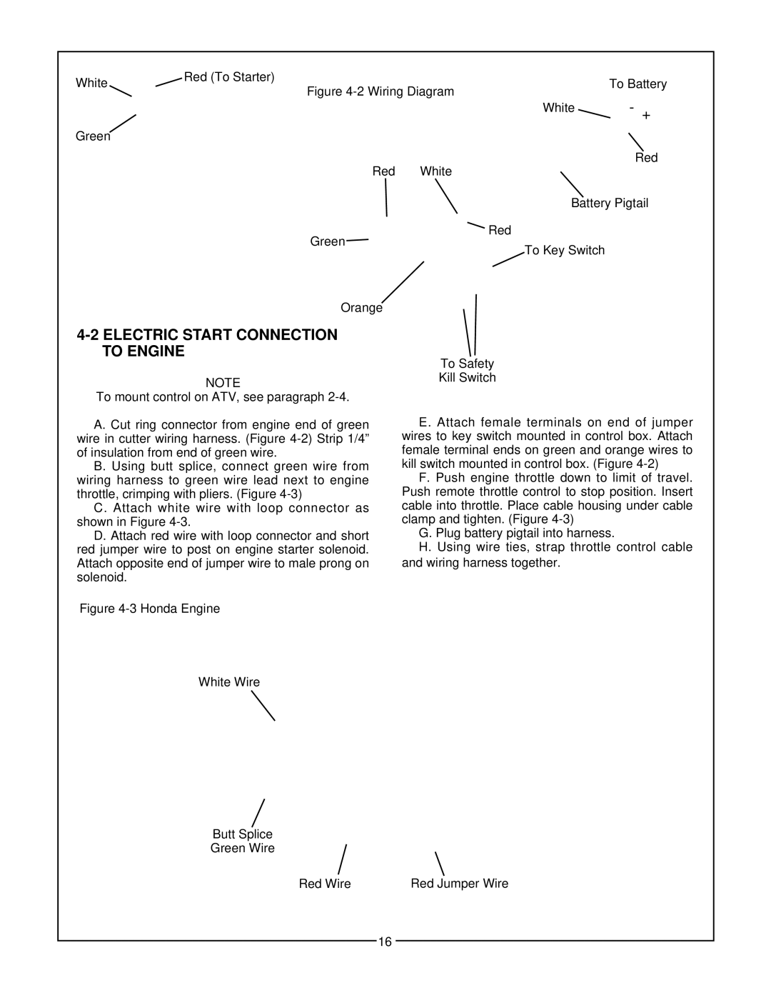 Bush Hog GT 48 manual Electric Start Connection to Engine, Wiring Diagram 