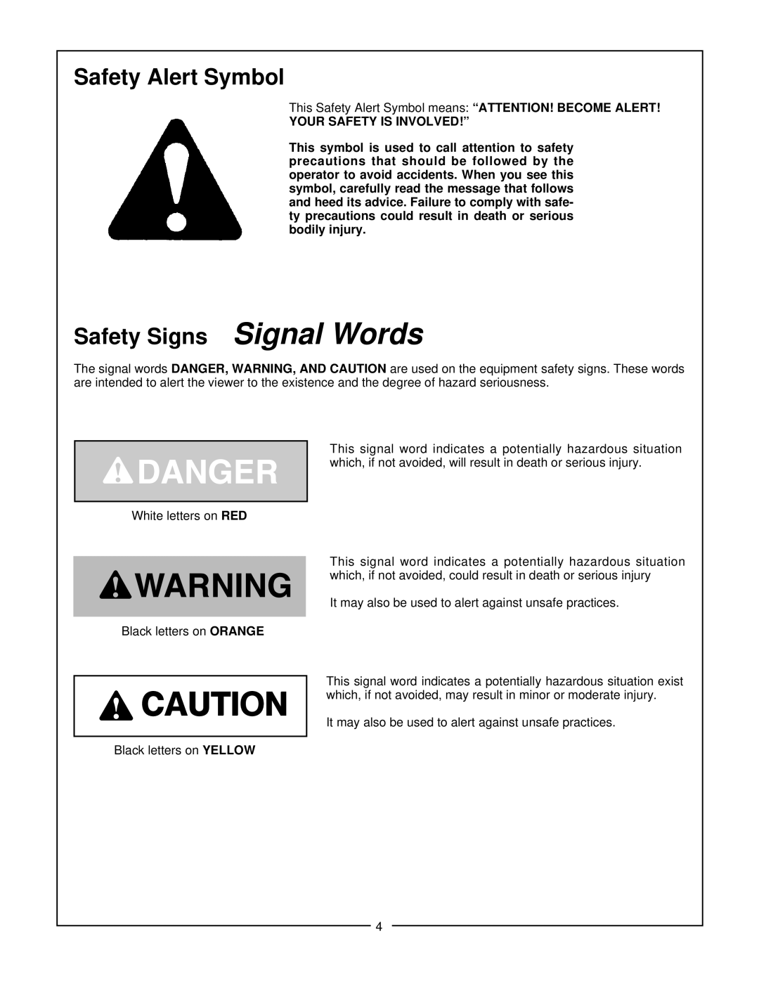 Bush Hog HM2008, HM2007, HM2009 manual Safety Alert Symbol, Safety Signs Signal Words 