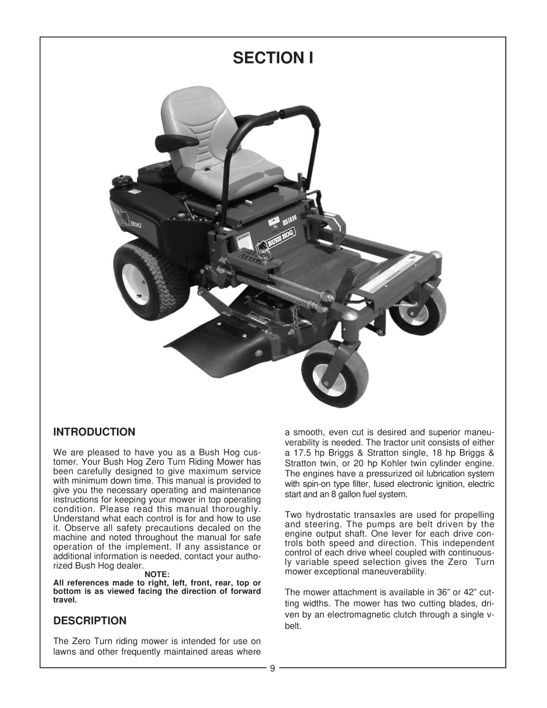 Bush Hog Home Series manual Section, Introduction, Description 