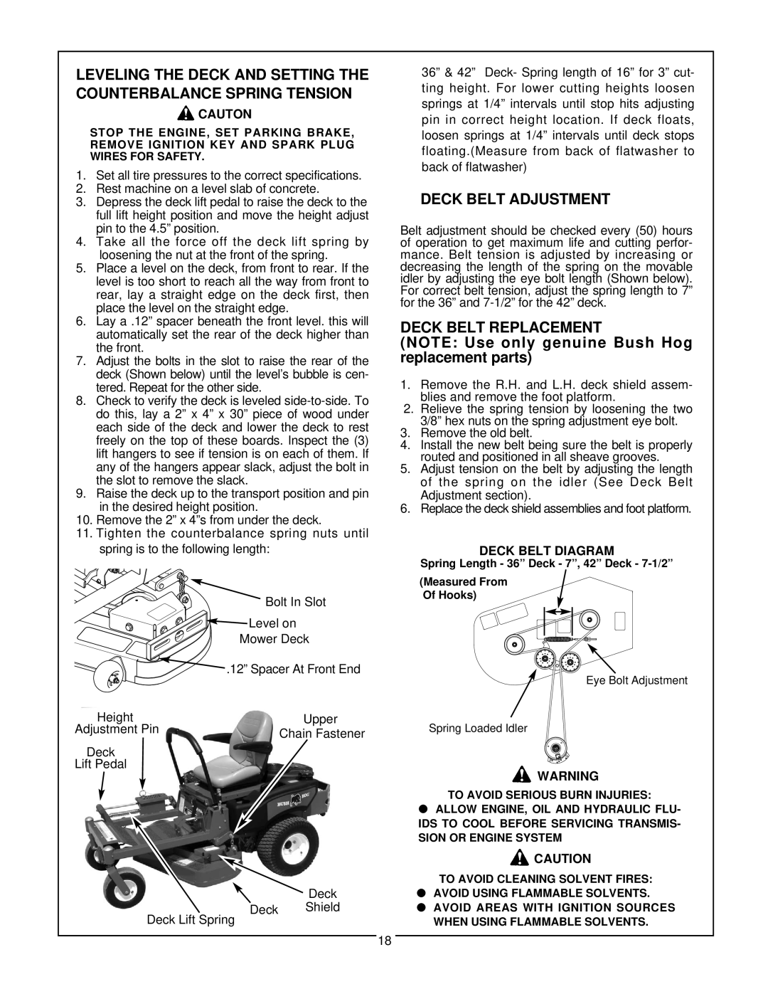 Bush Hog Home Series manual Deck Belt Adjustment, Deck Belt Replacement, Deck Belt Diagram 