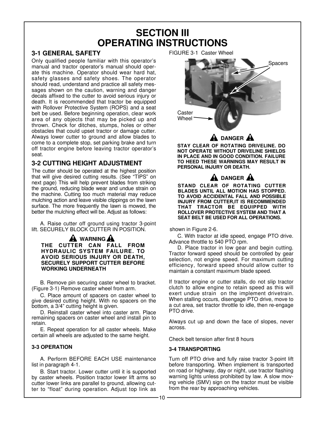 Bush Hog MP6, MP5 manual Section Operating Instructions, General Safety, Cutting Height Adjustment 