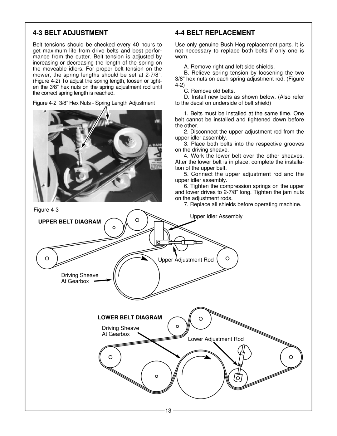 Bush Hog MP5, MP6 manual Belt Adjustment, Belt Replacement 