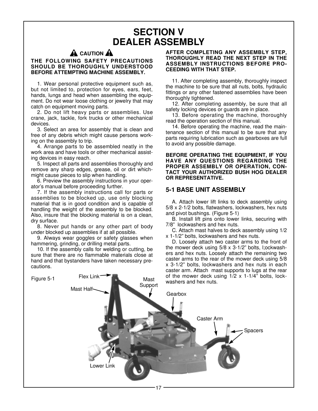 Bush Hog MP5, MP6 manual Section Dealer Assembly, Base Unit Assembly 