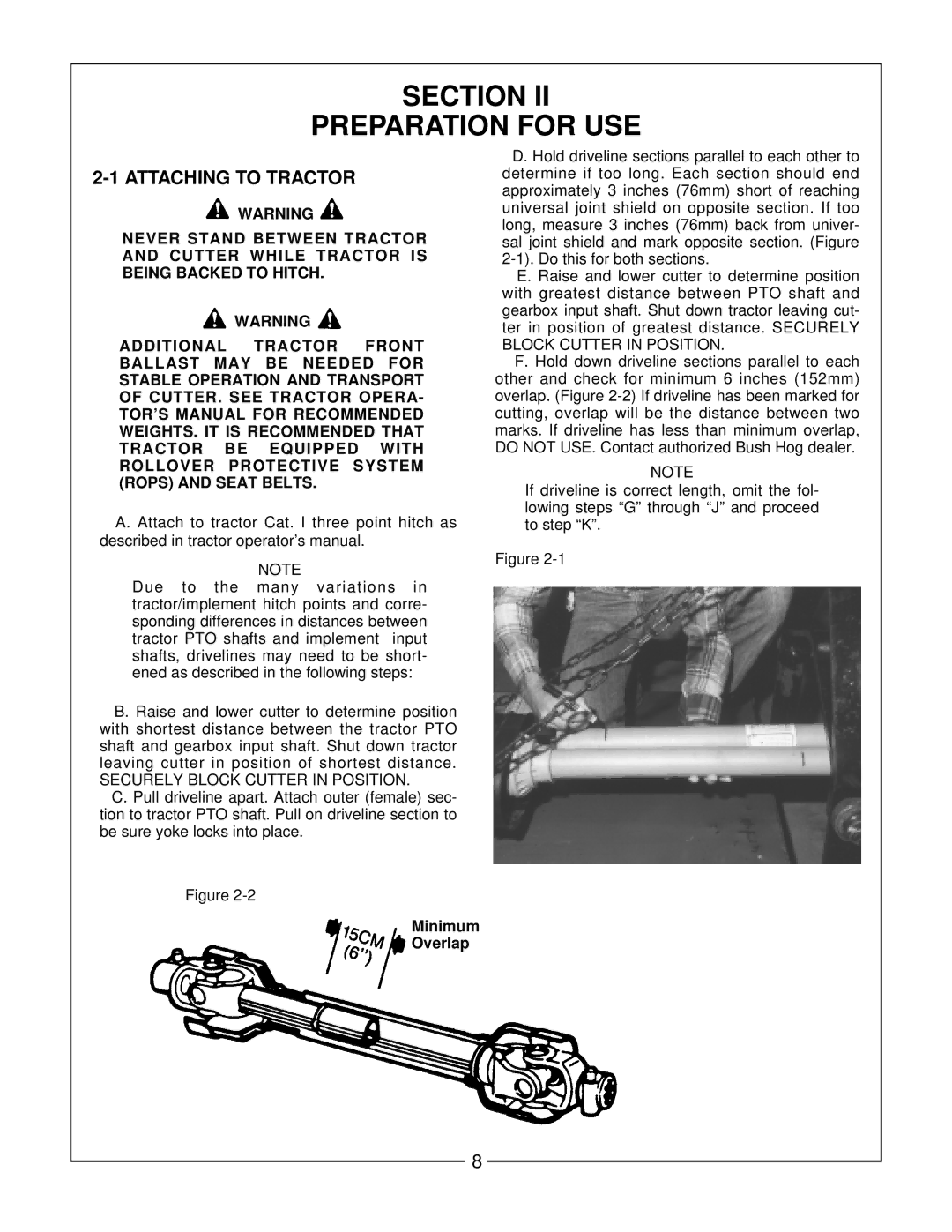 Bush Hog MP6, MP5 manual Section Preparation for USE, Attaching to Tractor 