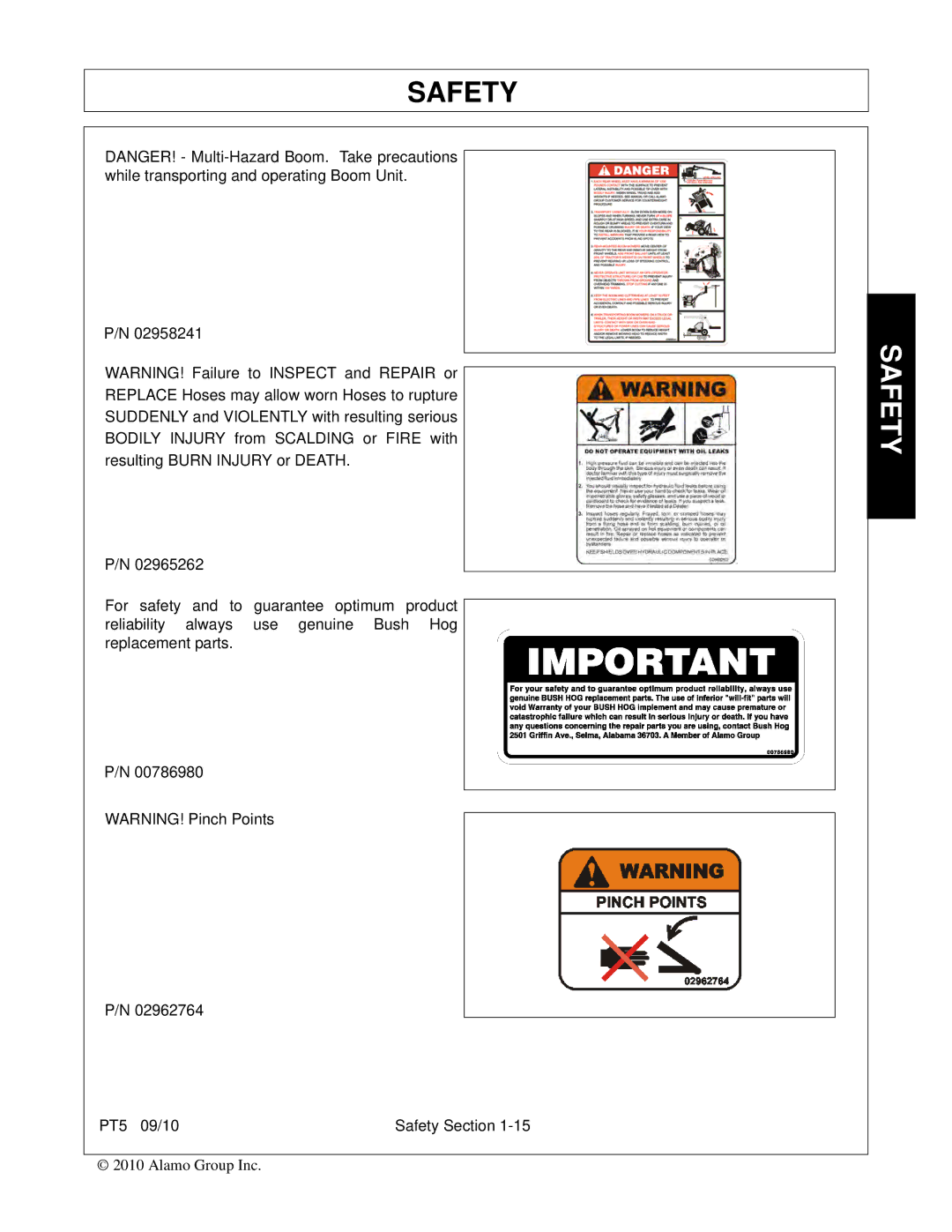 Bush Hog PT5 manual Safety 