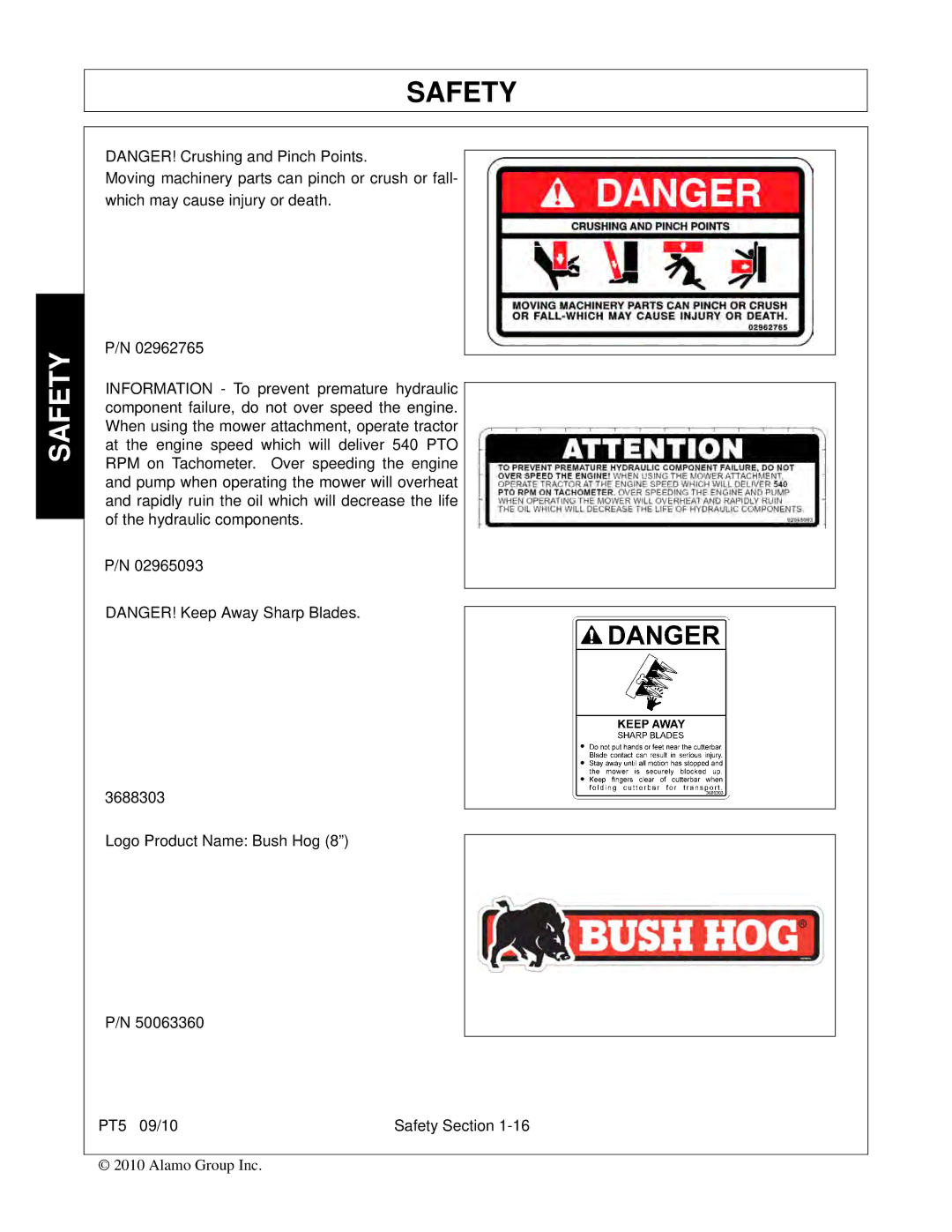 Bush Hog PT5 manual Safety 