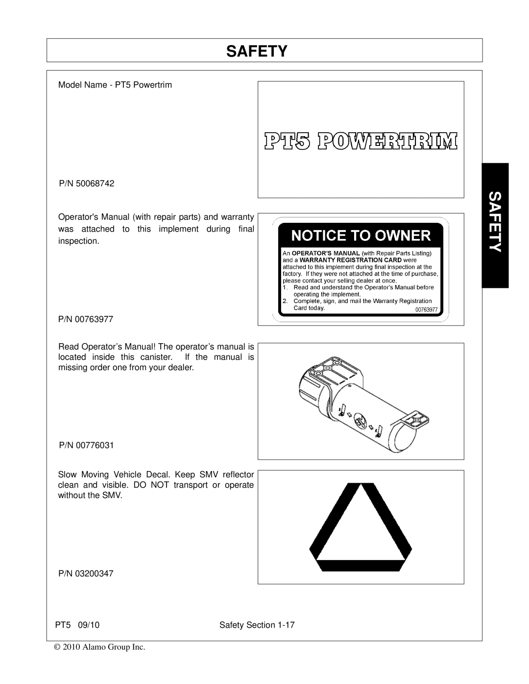 Bush Hog PT5 manual Safety 