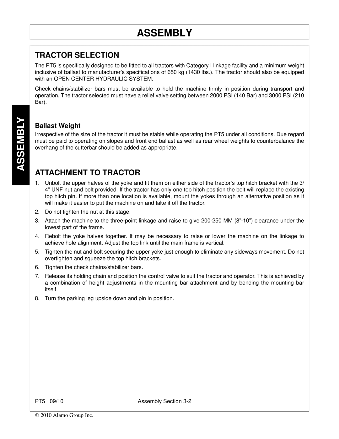 Bush Hog PT5 manual Tractor Selection, Attachment to Tractor, Ballast Weight 