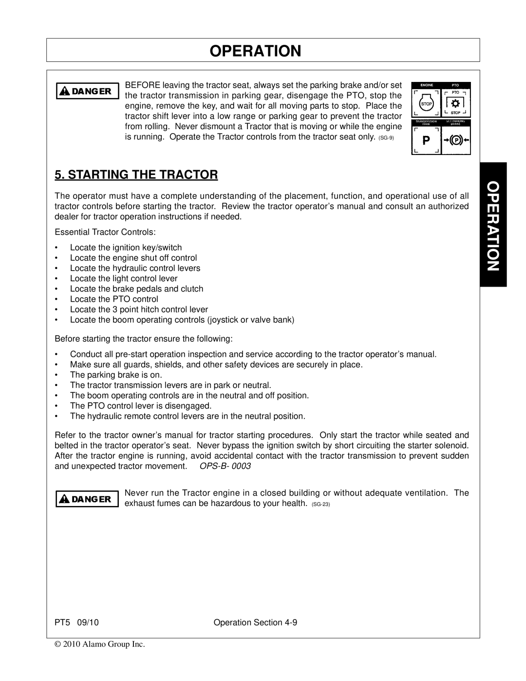 Bush Hog PT5 manual Starting the Tractor 