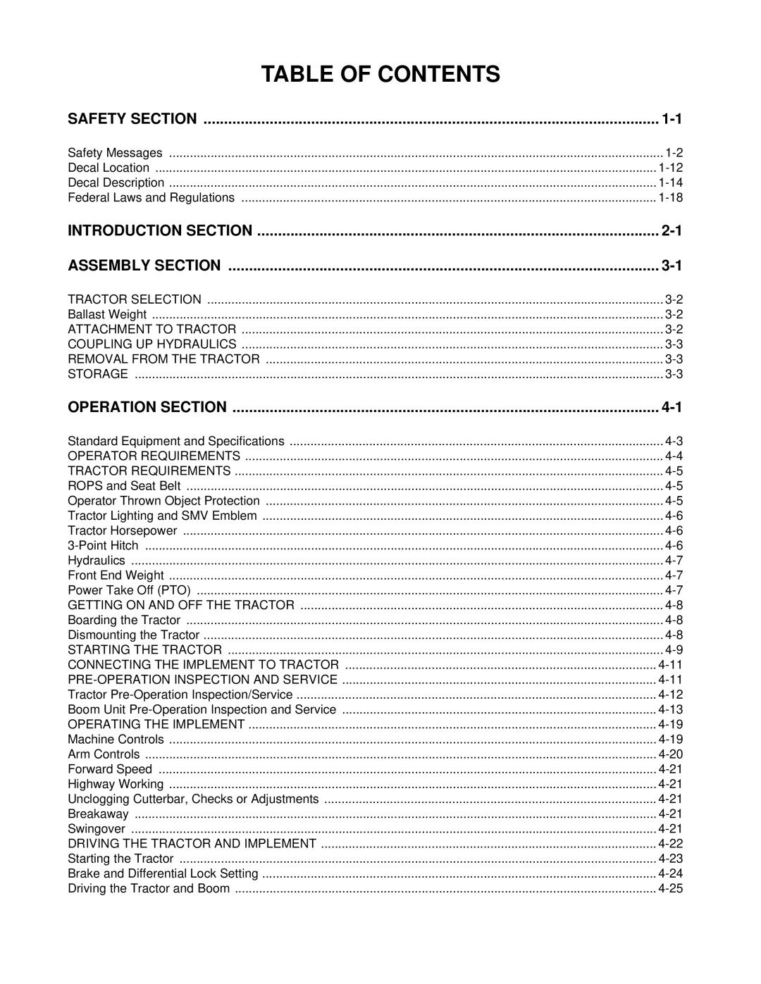 Bush Hog PT5 manual Table of Contents 