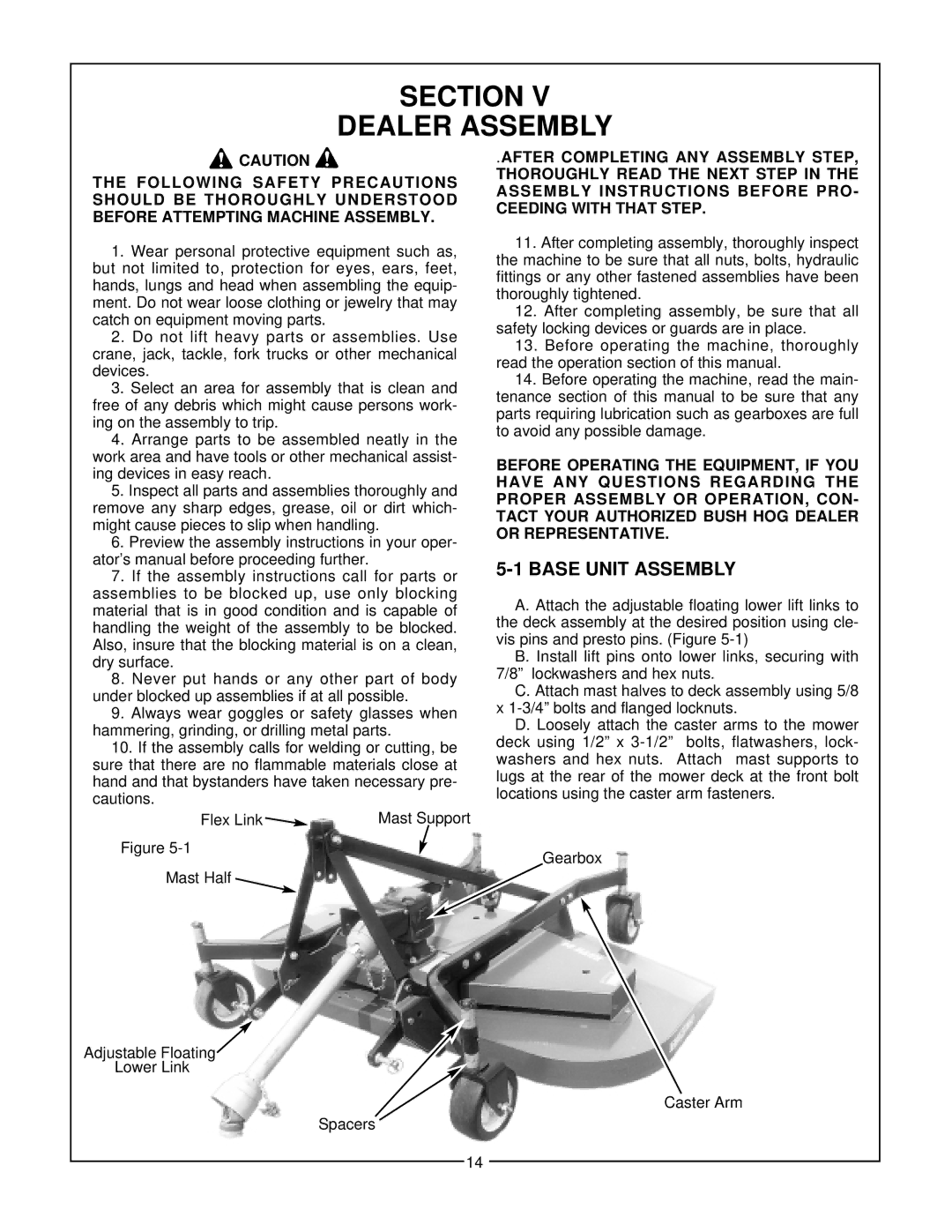 Bush Hog RDTH 84 manual Section Dealer Assembly 