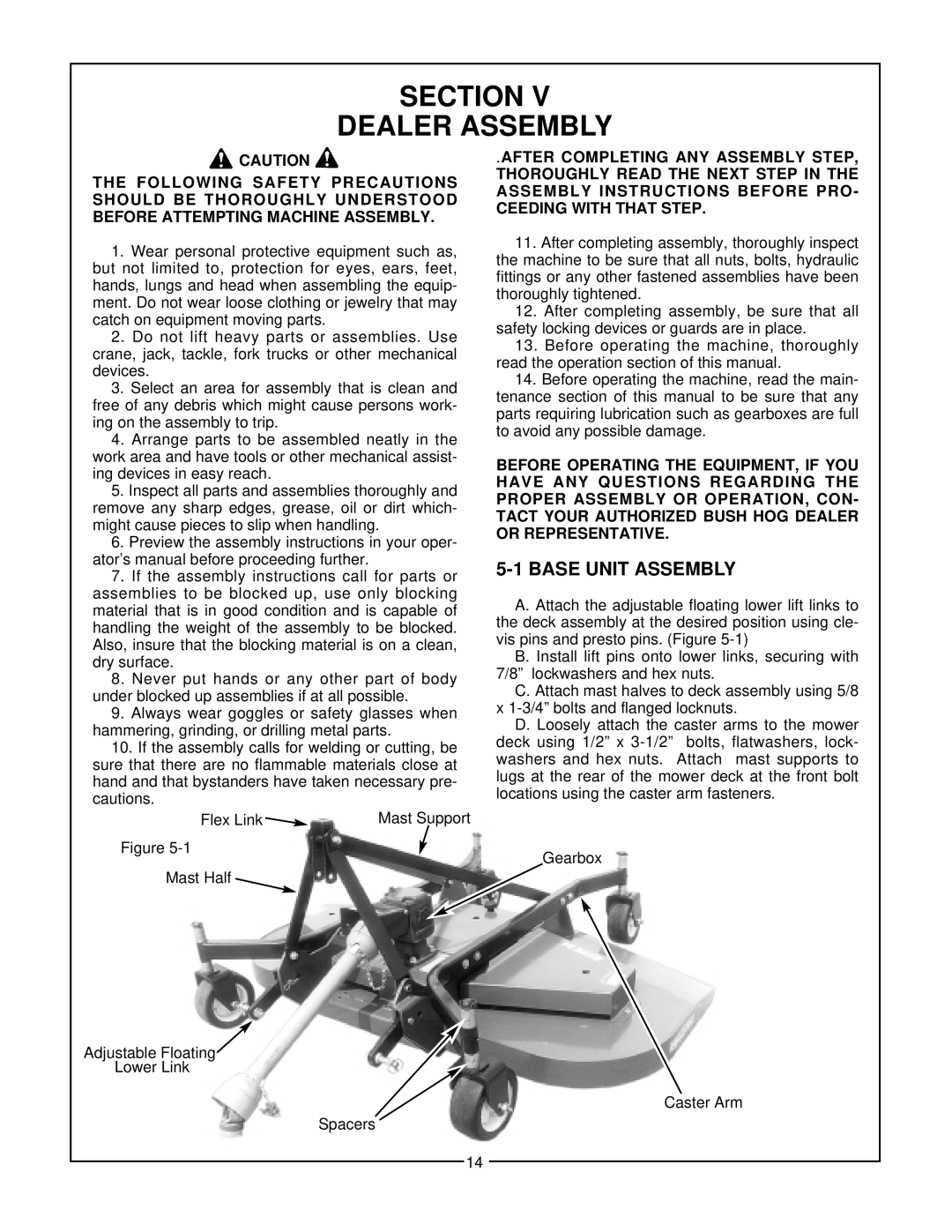 Bush Hog RDTH 84 manual Section Dealer Assembly 