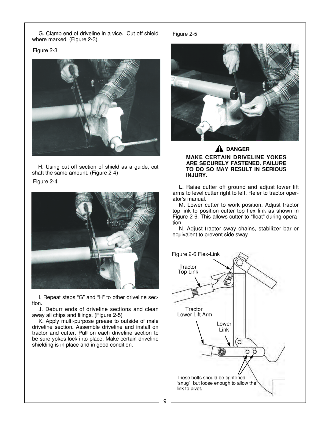 Bush Hog RFM 60 manual Flex-Link Tractor Top Link Lower Lift Arm 