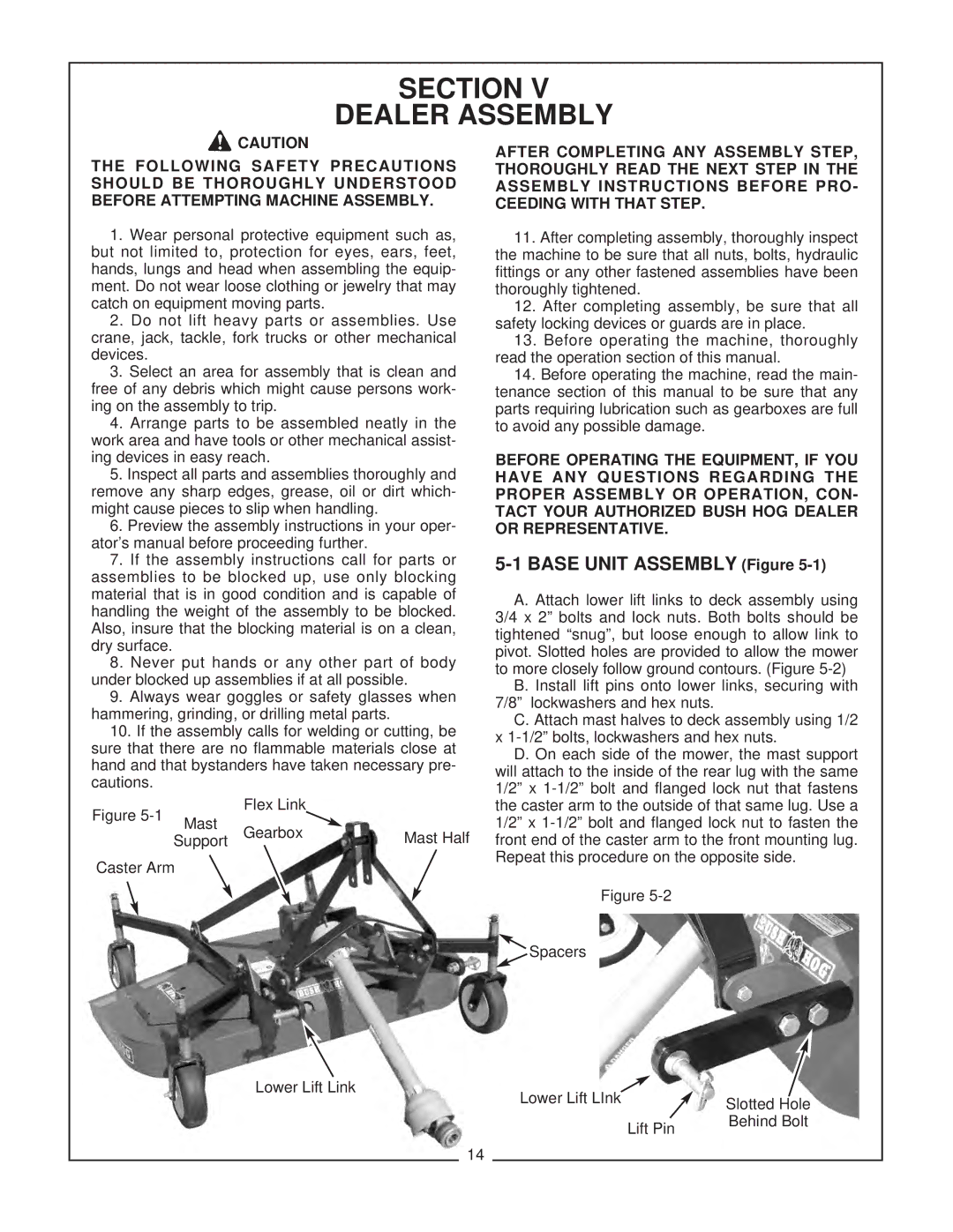 Bush Hog RFM 60 manual Section, Dealer Assembly 