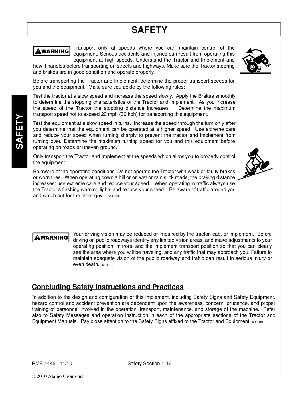 Bush Hog RMB 1445 manual Concluding Safety Instructions and Practices 