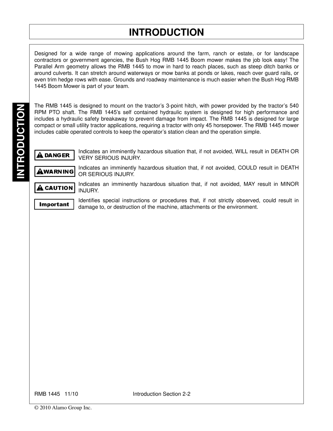 Bush Hog RMB 1445 manual Introduction 