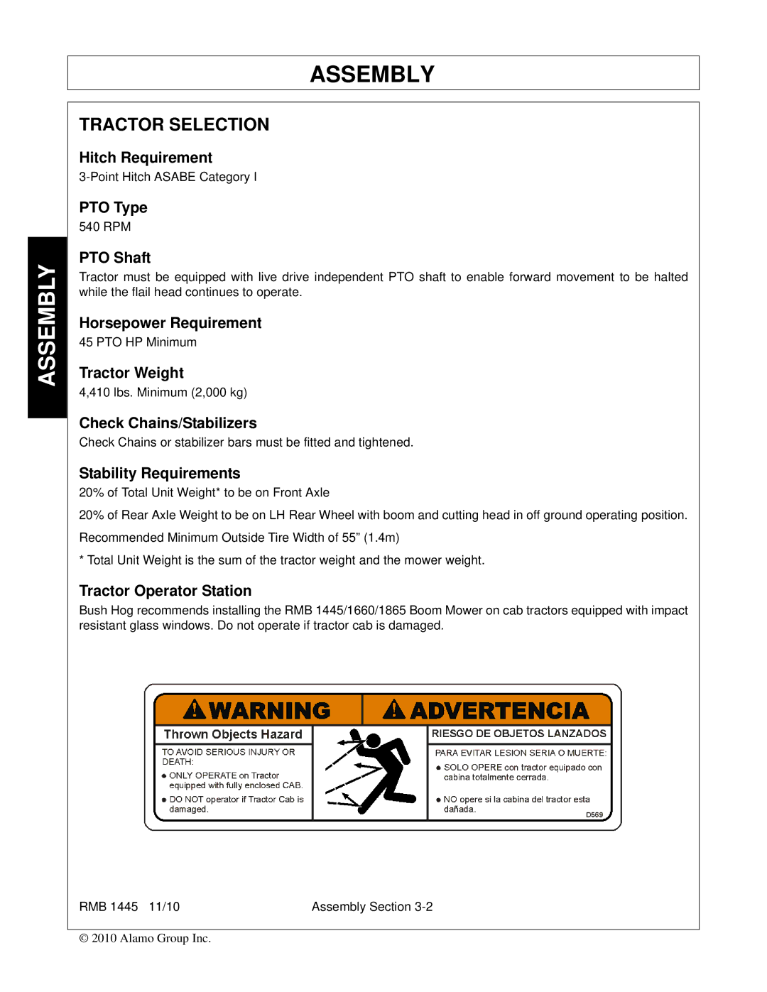 Bush Hog RMB 1445 manual Tractor Selection 