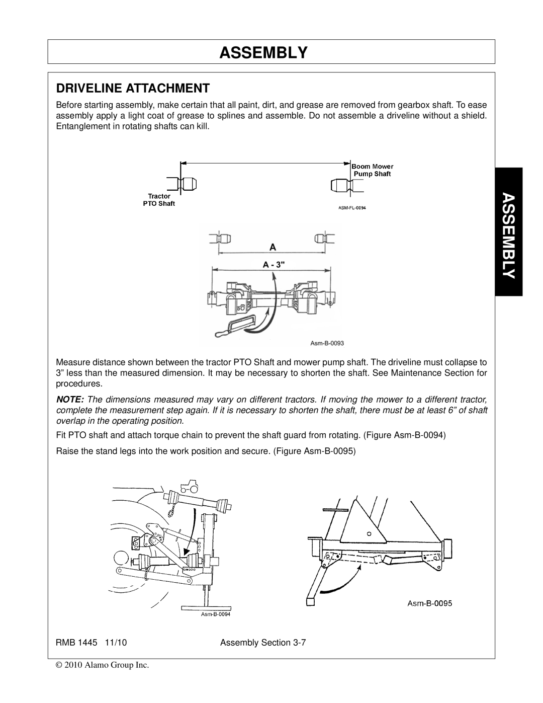 Bush Hog RMB 1445 manual Driveline Attachment 