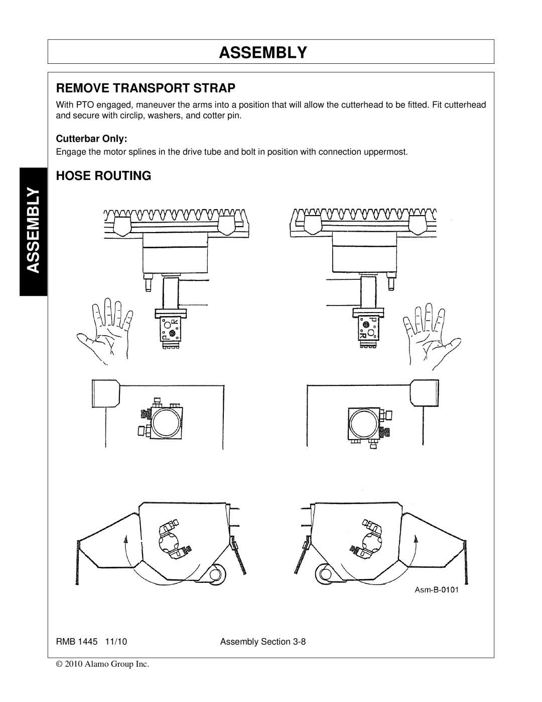 Bush Hog RMB 1445 manual Remove Transport Strap, Hose Routing 