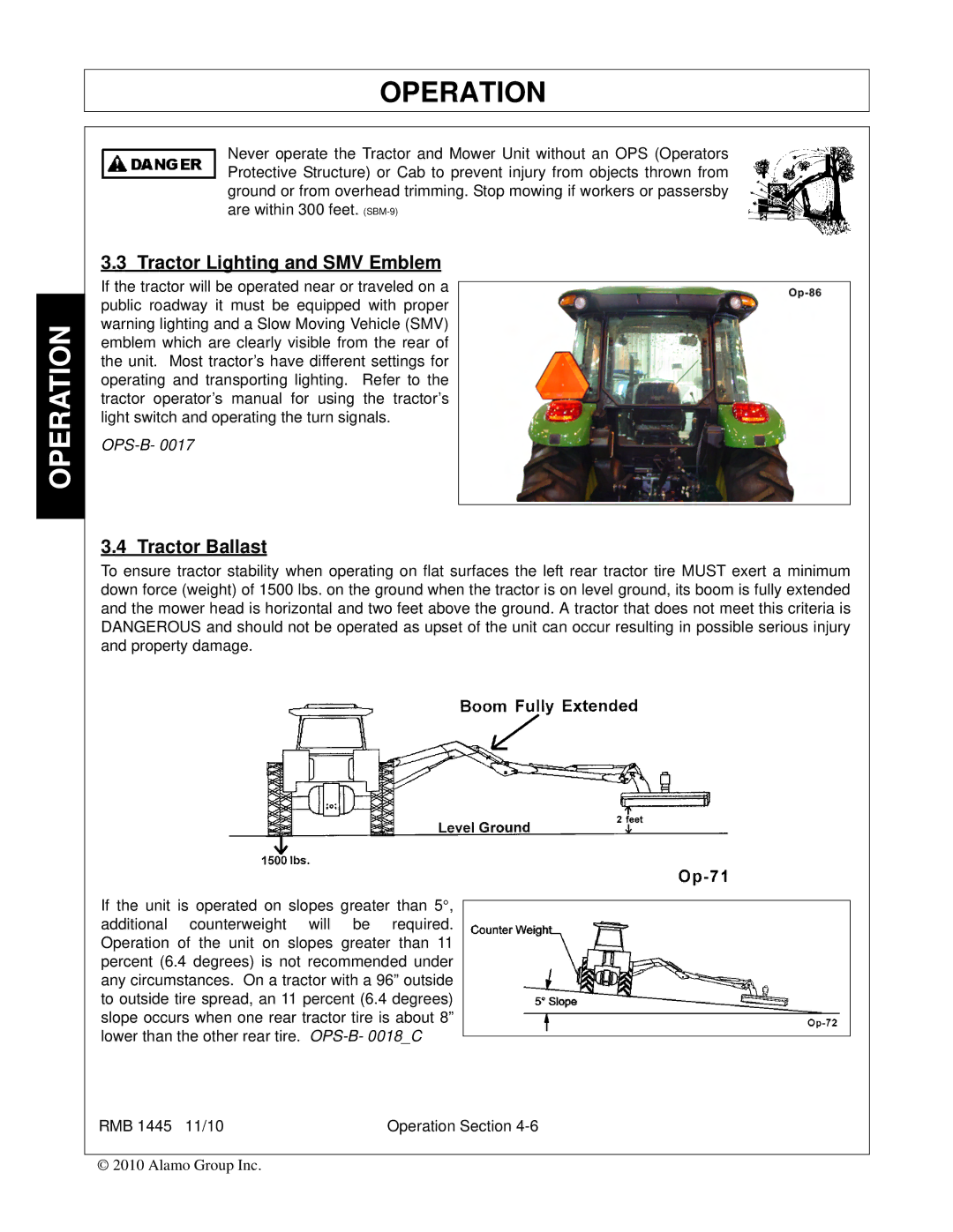 Bush Hog RMB 1445 manual Tractor Lighting and SMV Emblem, Tractor Ballast 