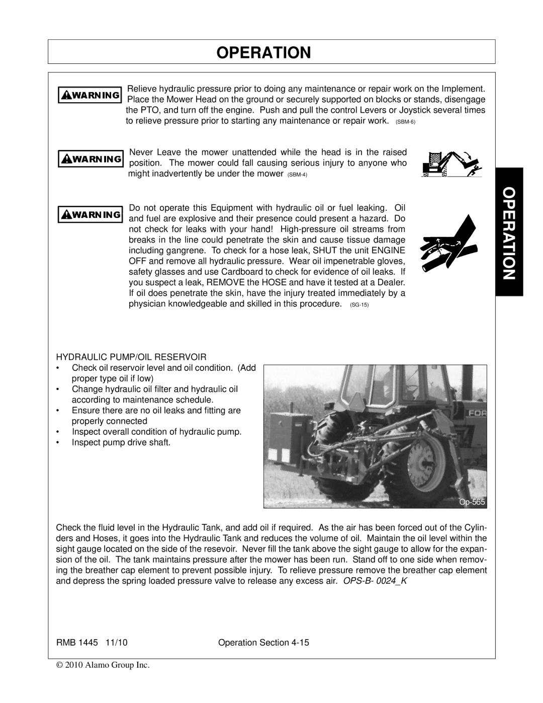 Bush Hog RMB 1445 manual Hydraulic PUMP/OIL Reservoir 