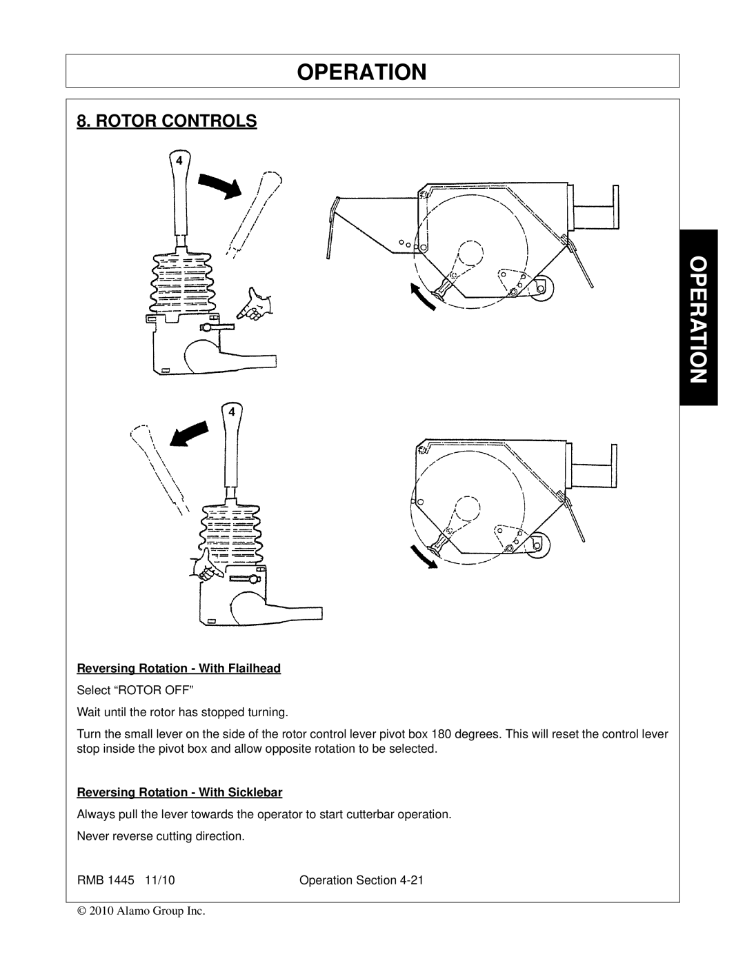 Bush Hog RMB 1445 manual Rotor Controls, Reversing Rotation With Flailhead 