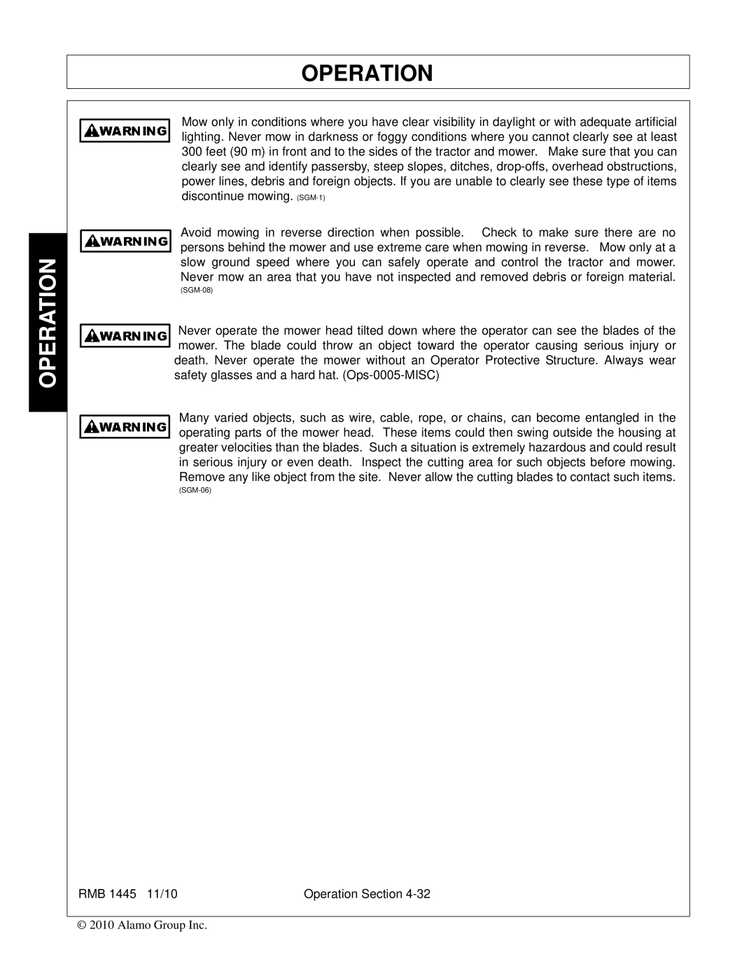 Bush Hog manual RMB 1445 11/10 Operation Section 