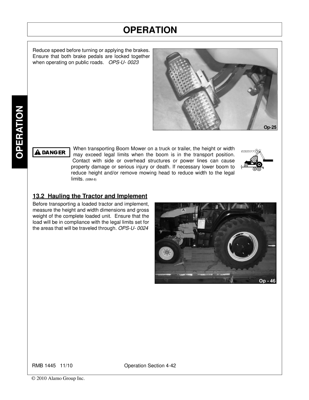 Bush Hog RMB 1445 manual Hauling the Tractor and Implement 