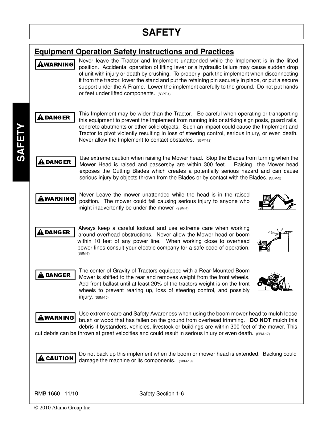 Bush Hog RMB 1660 manual Equipment Operation Safety Instructions and Practices 