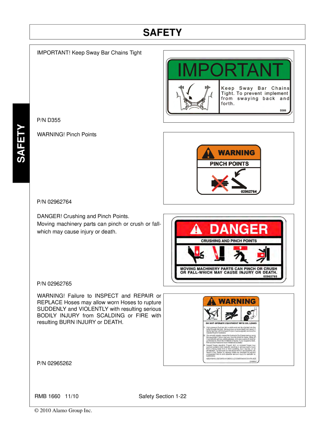 Bush Hog RMB 1660 manual Safety 