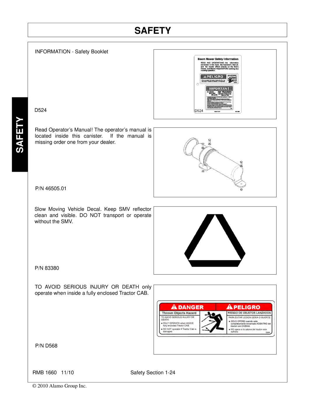 Bush Hog RMB 1660 manual Safety 