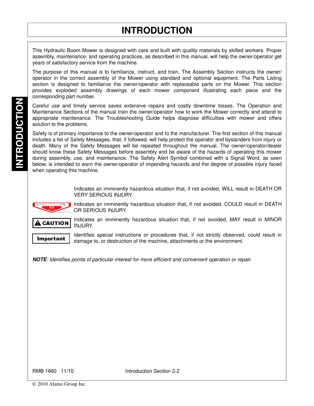 Bush Hog RMB 1660 manual Introduction 