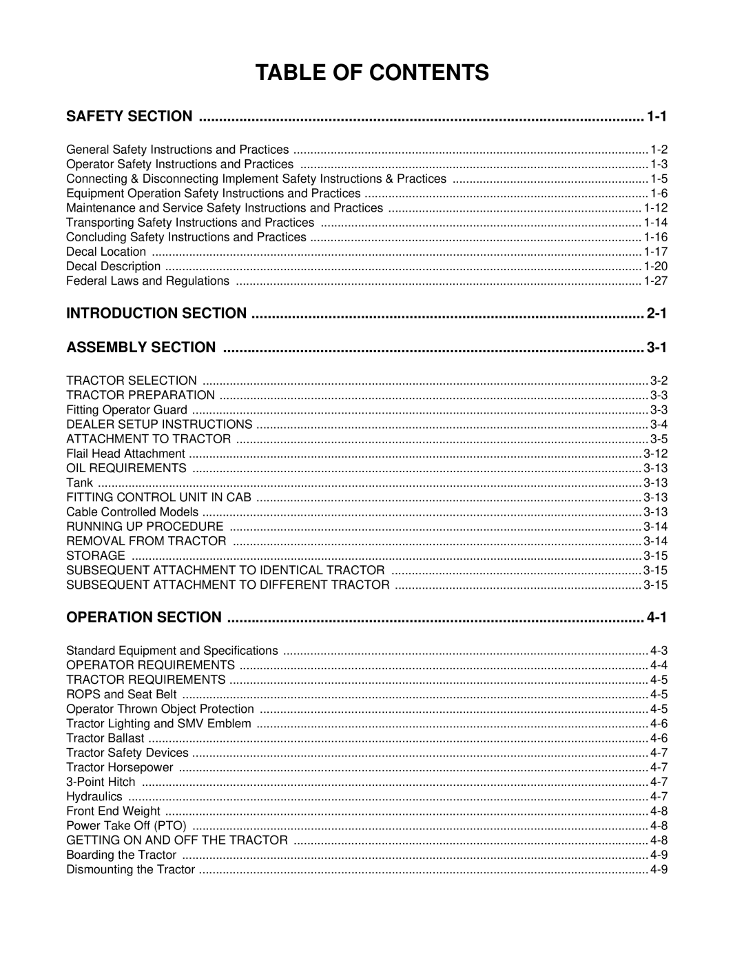 Bush Hog RMB 1660 manual Table of Contents 