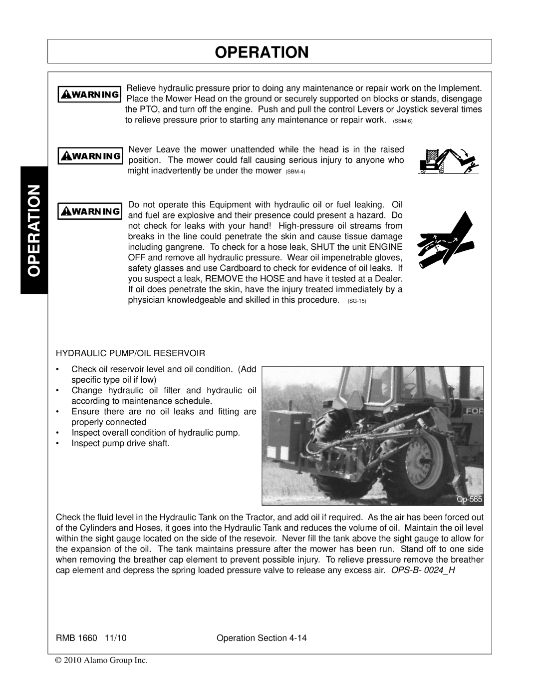 Bush Hog RMB 1660 manual Hydraulic PUMP/OIL Reservoir 